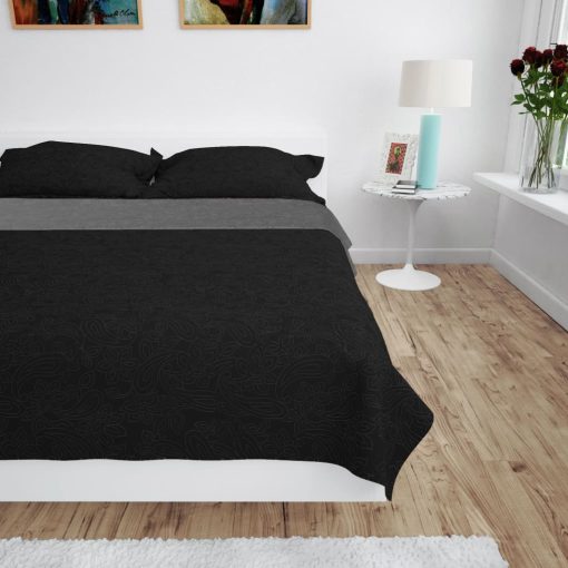 Copriletto DoublE-Face Trapuntato 170x210 Cm Grigio E Nero