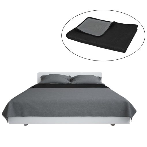Copriletto DoublE-Face Trapuntato 170x210 Cm Grigio E Nero - Image 2