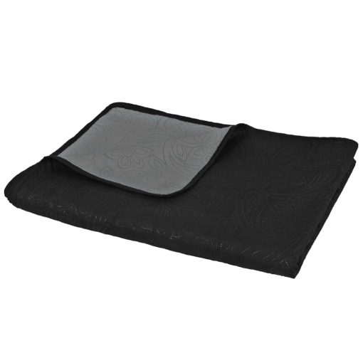 Copriletto DoublE-Face Trapuntato 170x210 Cm Grigio E Nero - Image 4