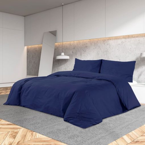 Set Copripiumino Blu Marino 200x200 Cm In Microfibra Leggera