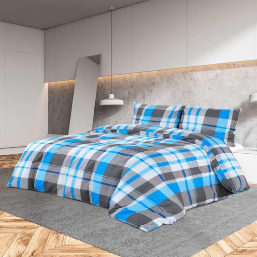 Set Copripiumino Blu E Grigio 200x200 Cm In Cotone
