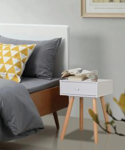 Comodini Set 2 Pz In Massello Di Pino 40x30x61 Cm Bianchi
