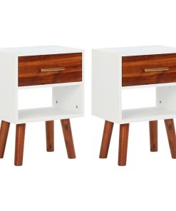 Comodini In Legno Massello Di Acacia 2 Pz 40x30x57 cm