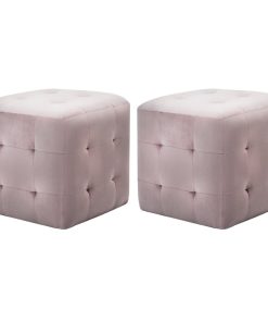 Comodini 2 Pz Rosa 30x30x30 Cm In Tessuto Vellutato