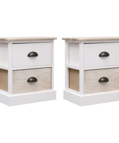 Comodini 2pz Bianco E Naturale 38x28x45cm In Legno Di Paulonia