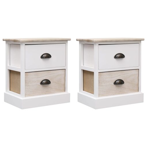 Comodini 2pz Bianco E Naturale 38x28x45cm In Legno Di Paulonia