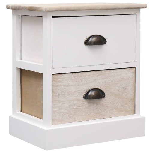 Comodini 2pz Bianco E Naturale 38x28x45cm In Legno Di Paulonia - Image 2