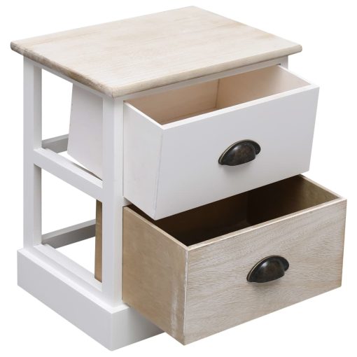 Comodini 2pz Bianco E Naturale 38x28x45cm In Legno Di Paulonia - Image 3