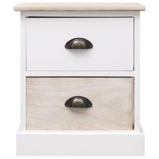Comodini 2pz Bianco E Naturale 38x28x45cm In Legno Di Paulonia - Image 4