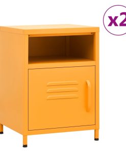Comodini 2 Pz Giallo Senape 35x35x51 Cm In Acciaio