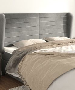 Testiera Ad Orecchio Grigio Chiaro 163x23x118/128 Cm In Velluto