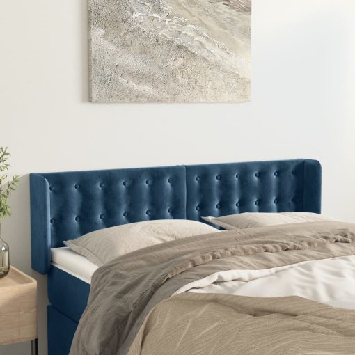 Testiera Ad Orecchio Blu Scuro 147x16x78/88 Cm In Velluto