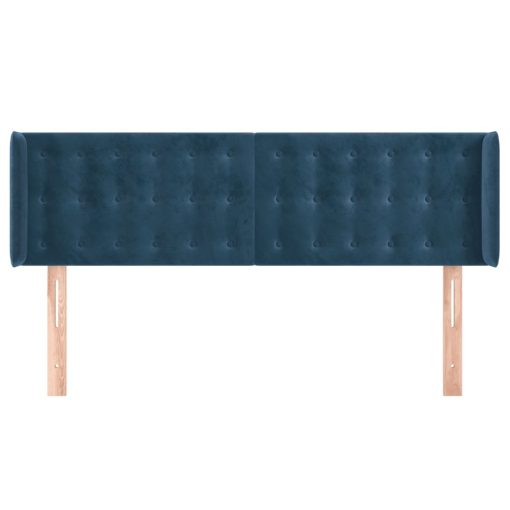 Testiera Ad Orecchio Blu Scuro 147x16x78/88 Cm In Velluto - Image 3