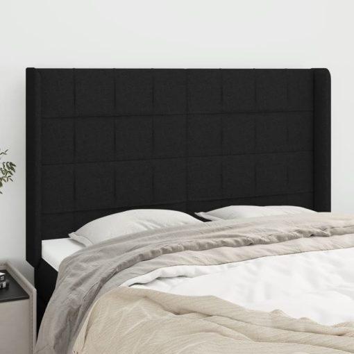 Testiera Ad Orecchio Nera 147x16x118/128 Cm In Tessuto