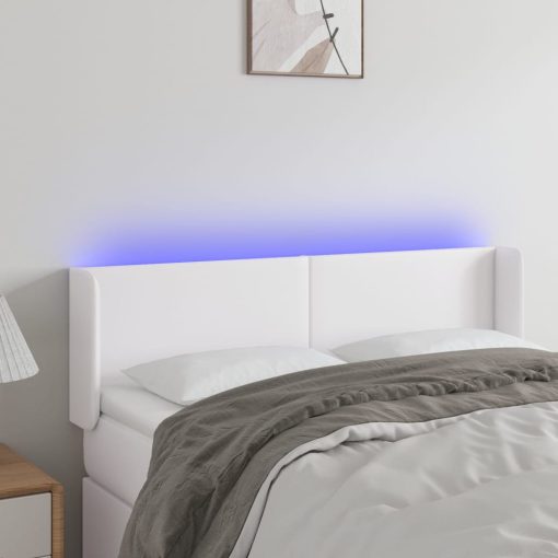 Testiera A Led Bianca 147x16x78/88 Cm In Similpelle