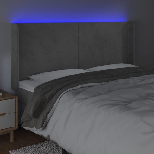 Testiera A Led Grigio Chiaro 163x16x118/128 Cm In Velluto - Image 4