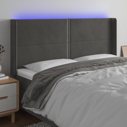 Testiera A Led Grigio Scuro 183x16x118/128cm Intessuto