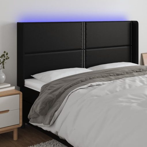 Testiera A Led Nera 163x16x118/128 Cm In Similpelle