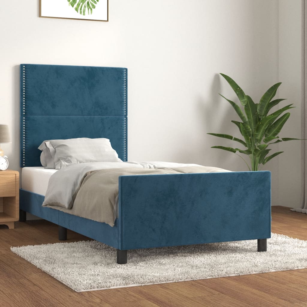 Giroletto Senza Materasso Blu Scuro 90x190 Cm In Velluto