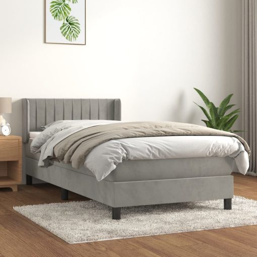 Giroletto A Molle Con Materasso Grigio Chiaro 80x200 Cm Velluto