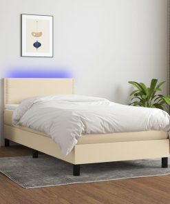 Letto A Molle Con Materasso E Led Crema 100x200cm In Tessuto
