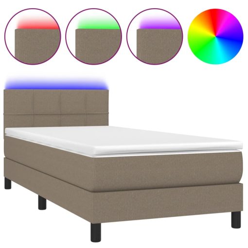 Letto A Molle Con Materasso E Led Tortora 100x200cm In Tessuto - Image 2