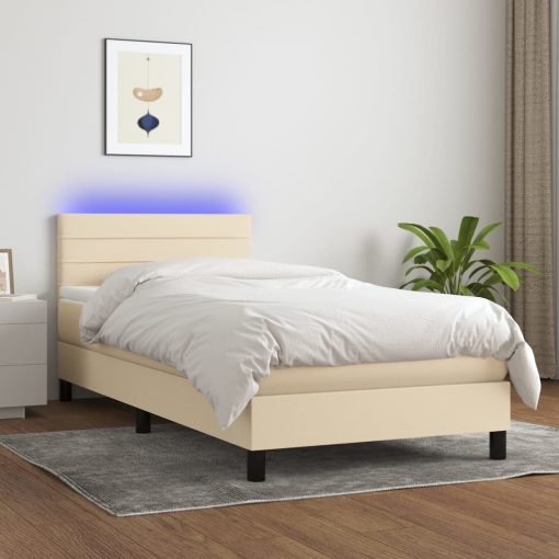 Letto A Molle Con Materasso E Led Crema 100x200cm In Tessuto