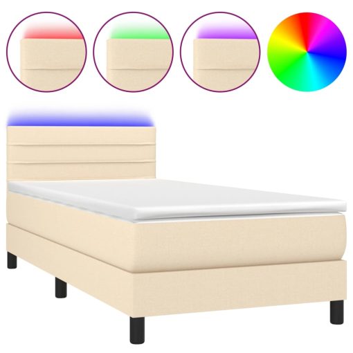 Letto A Molle Con Materasso E Led Crema 100x200cm In Tessuto - Image 2