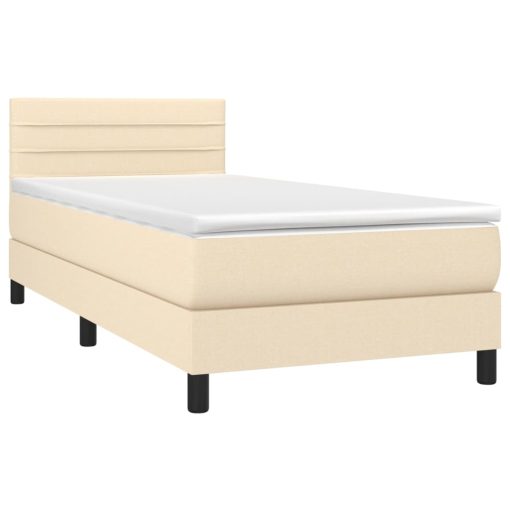Letto A Molle Con Materasso E Led Crema 100x200cm In Tessuto - Image 3