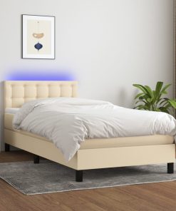 Letto A Molle Con Materasso E Led Crema 100x200cm In Tessuto