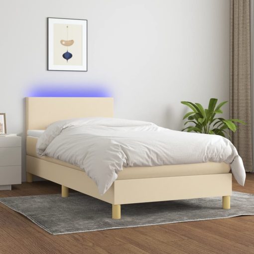 Letto A Molle Con Materasso E Led Crema 90x200 Cm In Tessuto