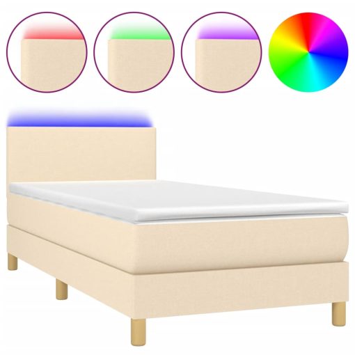 Letto A Molle Con Materasso E Led Crema 90x200 Cm In Tessuto - Image 2