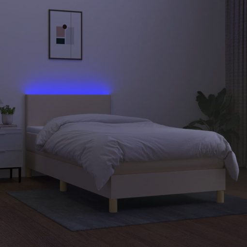 Letto A Molle Con Materasso E Led Crema 90x200 Cm In Tessuto - Image 4