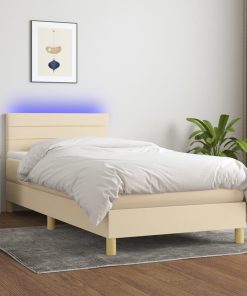 Letto A Molle Con Materasso E Led Crema 100x200cm In Tessuto