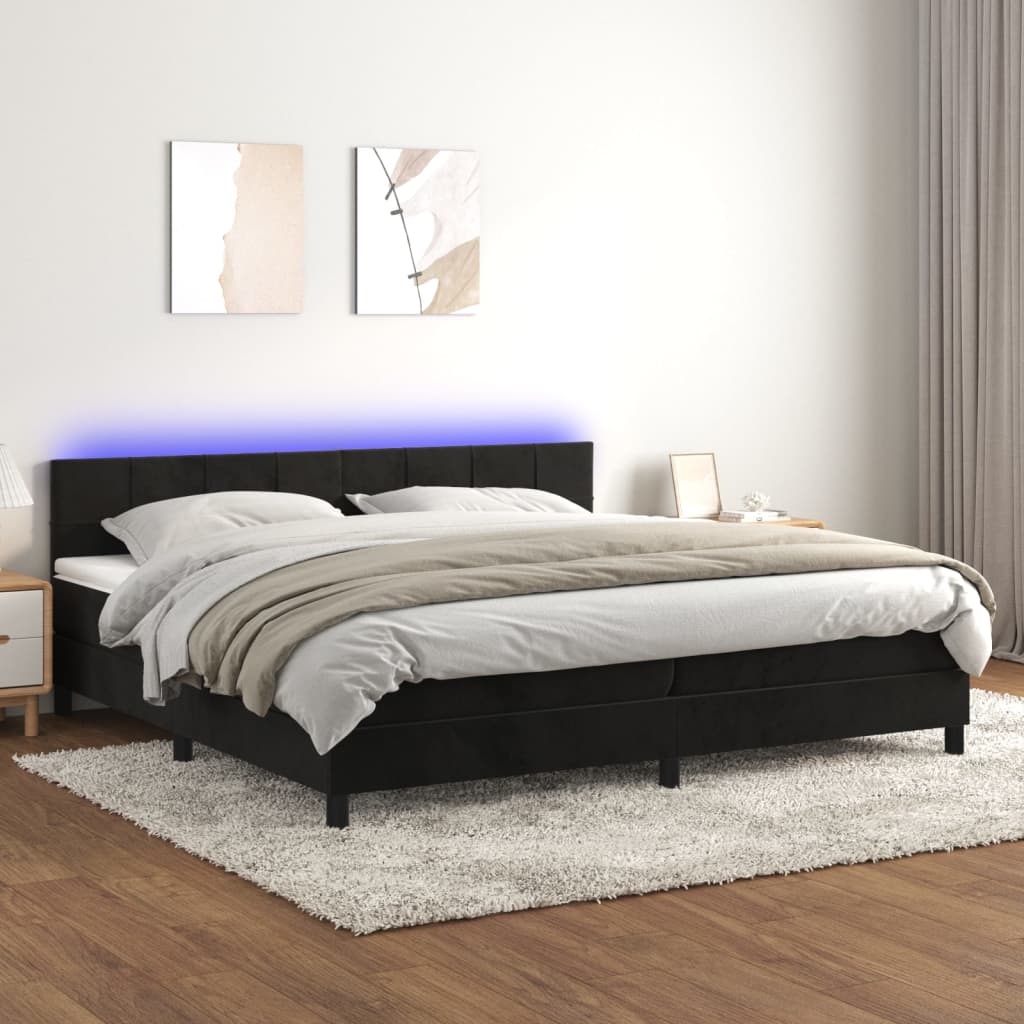 Letto A Molle Con Materasso E Led Nero 200x200 Cm In Velluto