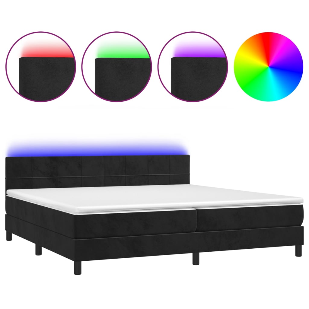 Letto A Molle Con Materasso E Led Nero 200x200 Cm In Velluto - Image 2