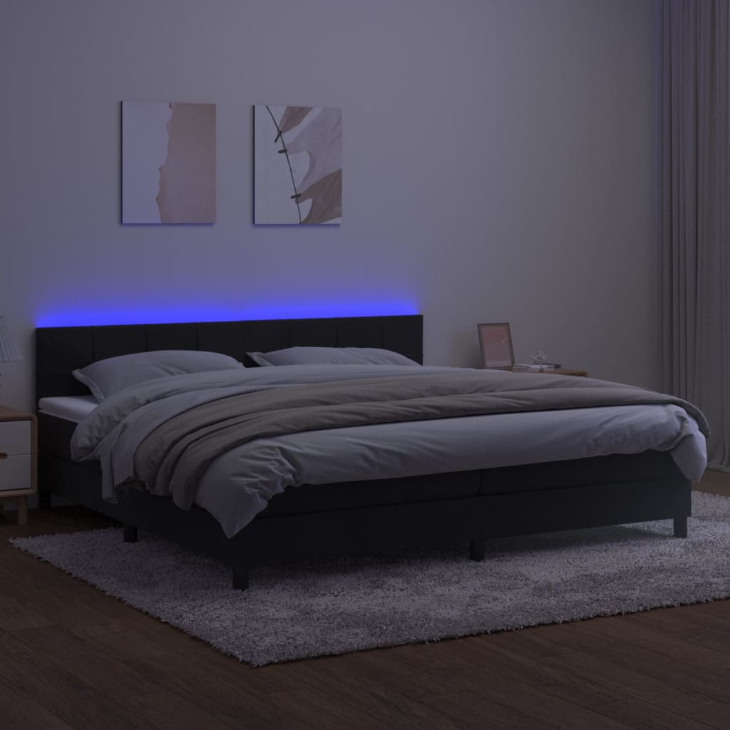 Letto A Molle Con Materasso E Led Nero 200x200 Cm In Velluto - Image 4