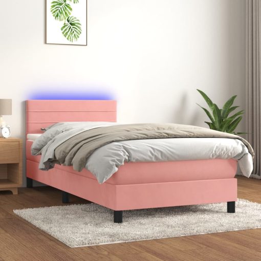Letto A Molle Con Materasso E Led Rosa 90x190 Cm In Velluto