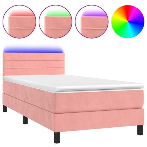 Letto A Molle Con Materasso E Led Rosa 90x190 Cm In Velluto - Image 2