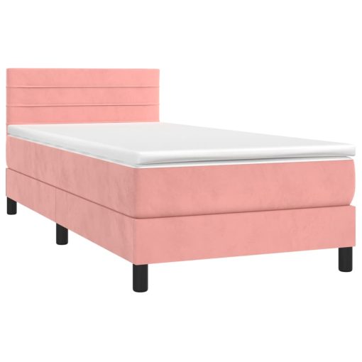 Letto A Molle Con Materasso E Led Rosa 90x190 Cm In Velluto - Image 3