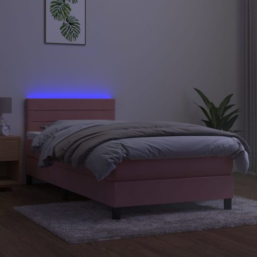 Letto A Molle Con Materasso E Led Rosa 90x190 Cm In Velluto - Image 4