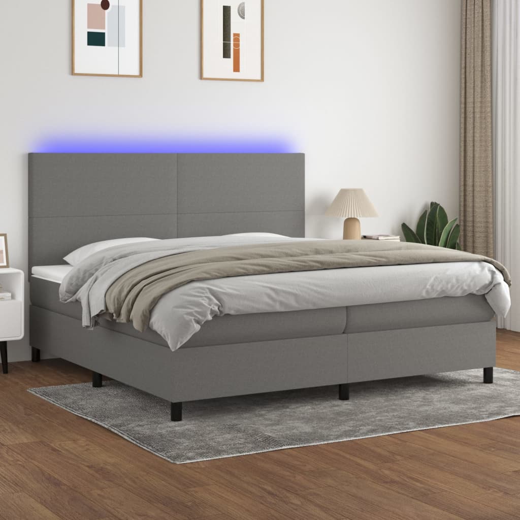 Letto A Molle Materasso E Led Grigio Scuro 200x200cm In Tessuto