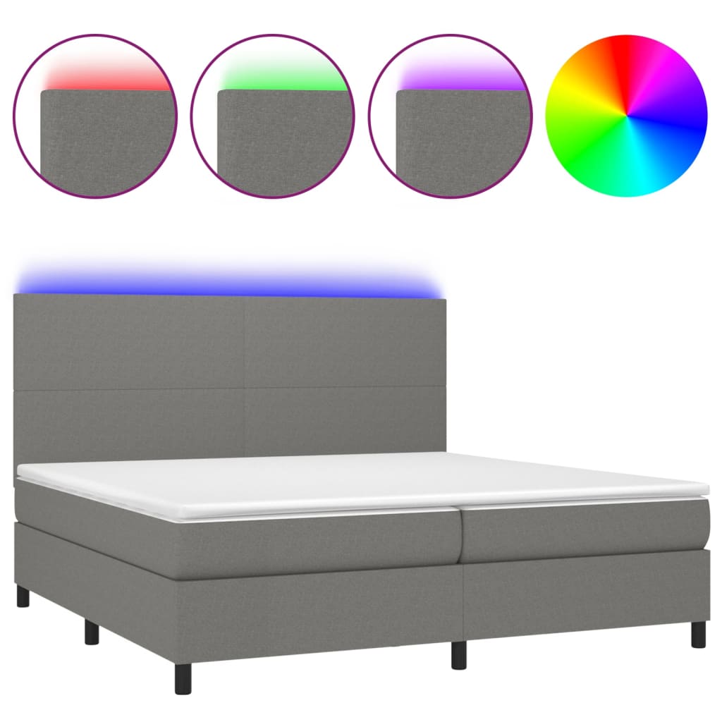 Letto A Molle Materasso E Led Grigio Scuro 200x200cm In Tessuto - Image 2