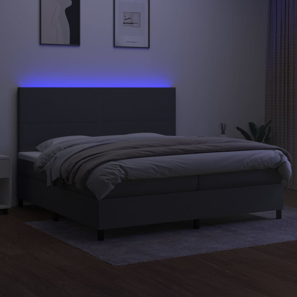 Letto A Molle Materasso E Led Grigio Scuro 200x200cm In Tessuto - Image 4