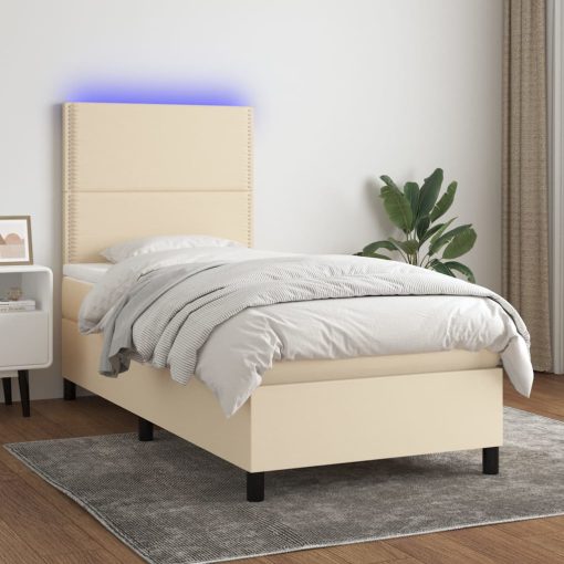 Letto A Molle Con Materasso E Led Crema 100x200cm In Tessuto