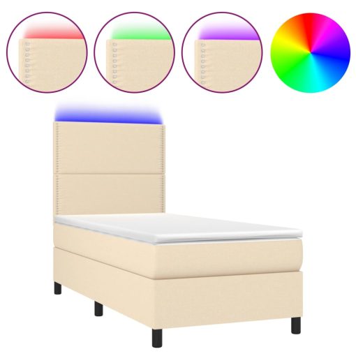 Letto A Molle Con Materasso E Led Crema 100x200cm In Tessuto - Image 2