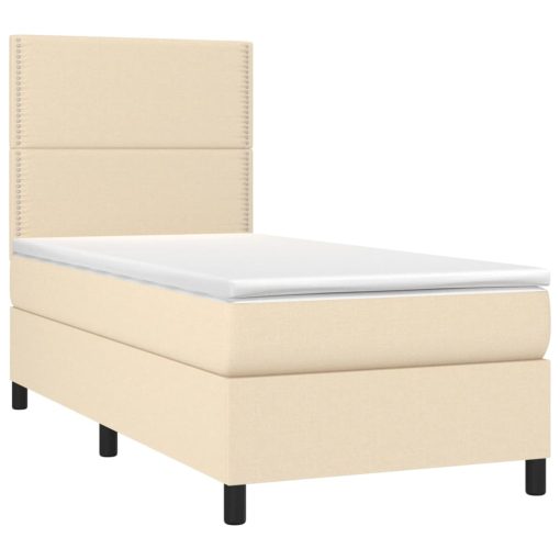 Letto A Molle Con Materasso E Led Crema 100x200cm In Tessuto - Image 3