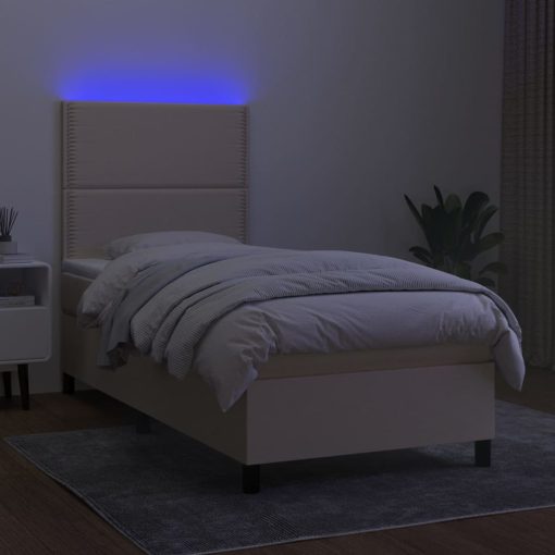 Letto A Molle Con Materasso E Led Crema 100x200cm In Tessuto - Image 4