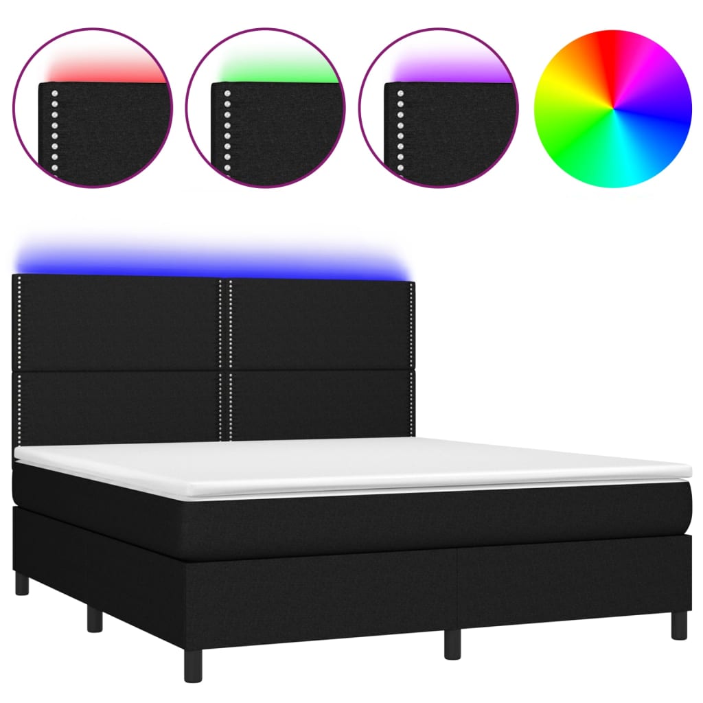 Letto A Molle Con Materasso E Led Nero 160x200 Cm In Tessuto - Image 2
