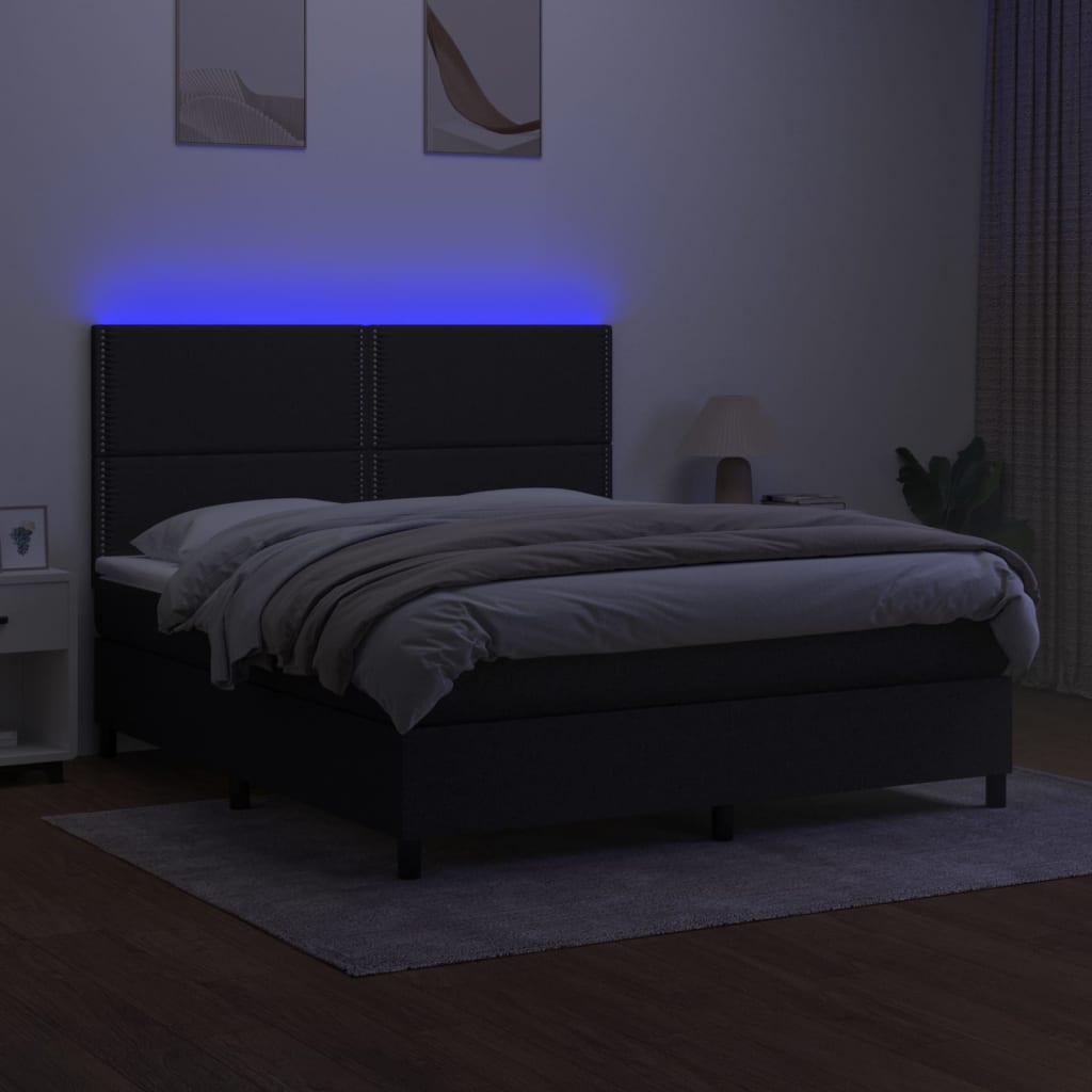 Letto A Molle Con Materasso E Led Nero 160x200 Cm In Tessuto - Image 4